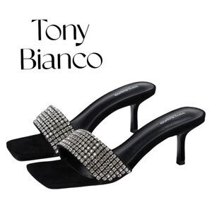 TONY BIANCO for Revolve Black Suede Sequin Amos Heel Sandal Sz 8 NIB